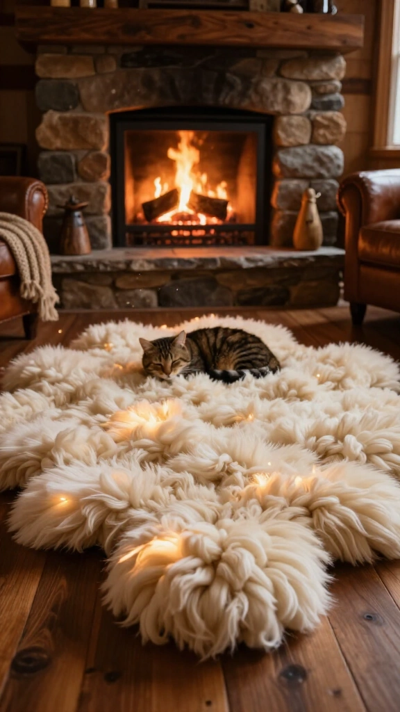 Faux fur fireside hearth rug