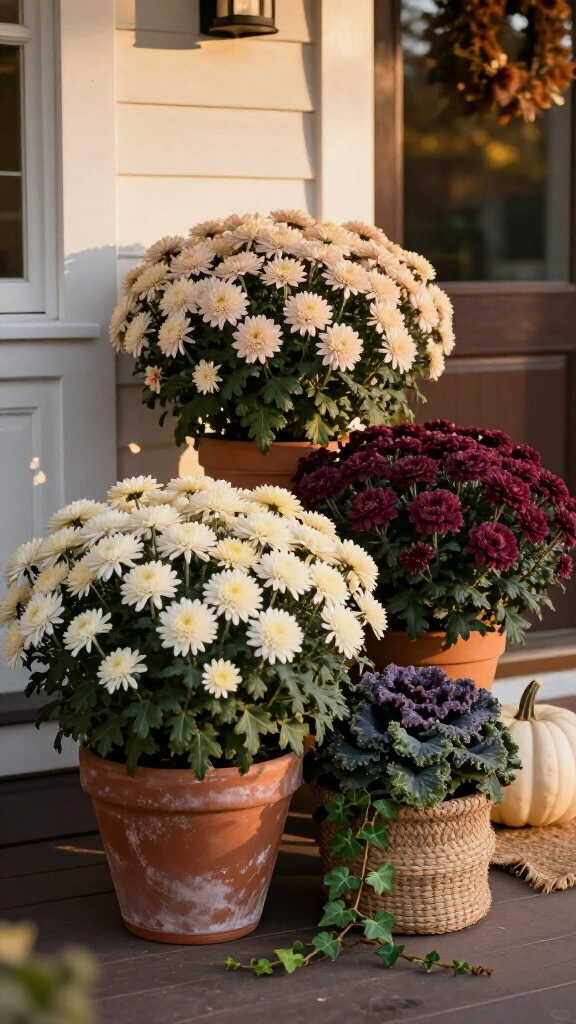 Muted neutral mum planters
