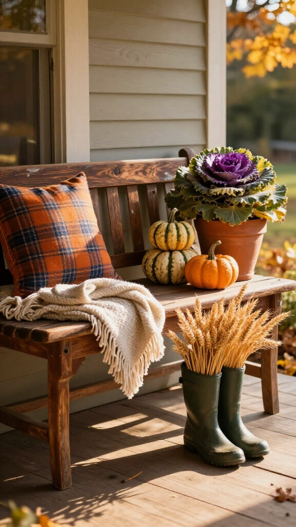 Vintage wooden bench vignettes