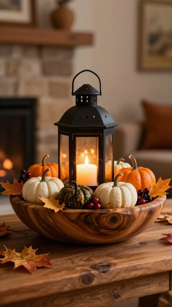 Mini lantern and pumpkin combo