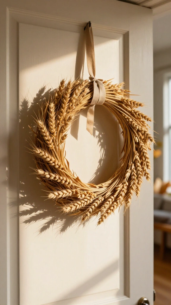 Hang a simple dried wheat wreath