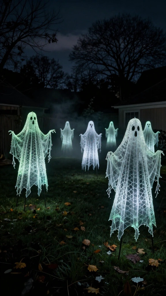 Floating chicken wire ghosts