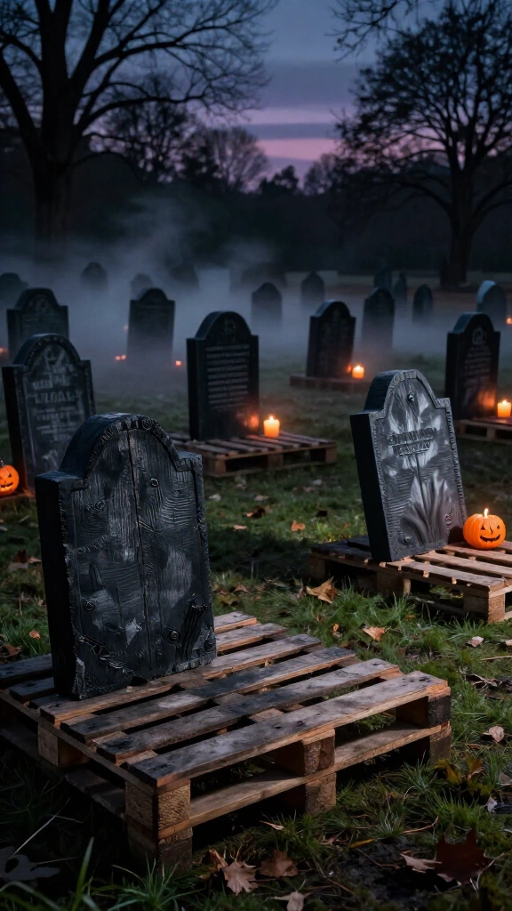 Wooden pallet graveyard headstones