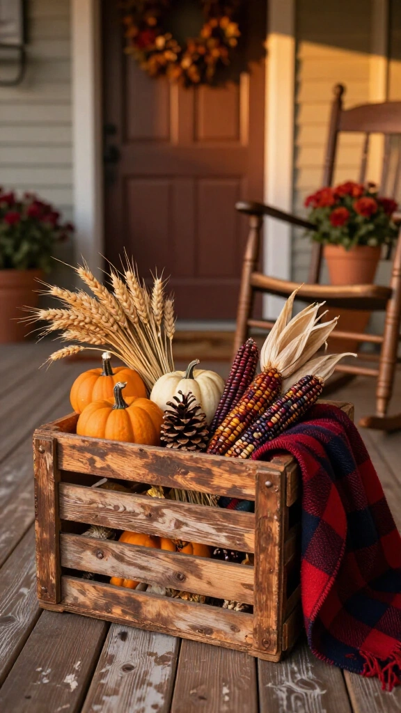 Create a seasonal vignette with a wooden crate
