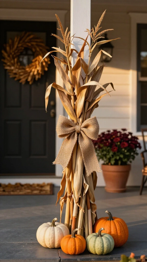 Hang dried corn stalks on your porch posts