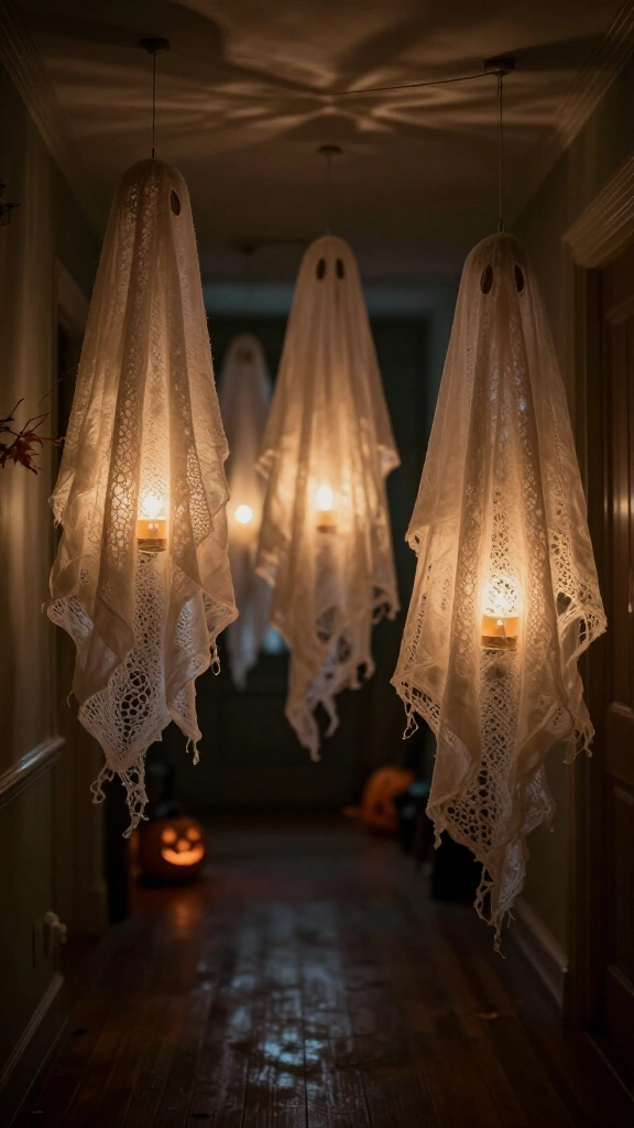 Floating cheesecloth ghosts
