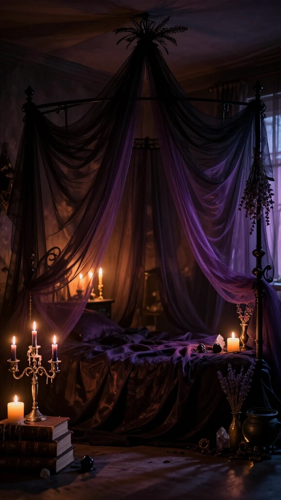 Drape gauzy black fabric from the ceiling