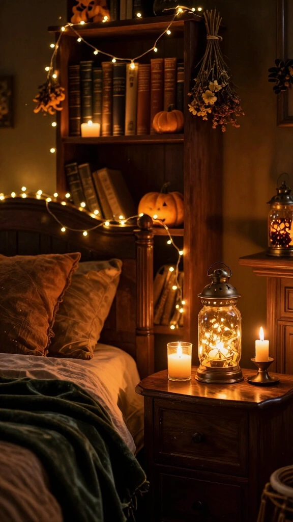 Use string lights in warm amber tones