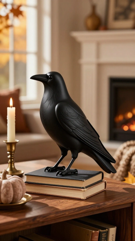 Subtle matte black crow statuettes