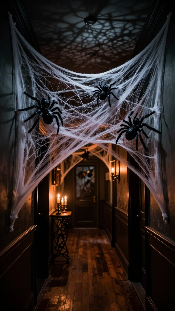 Hang oversized spider webs in your entry hallway