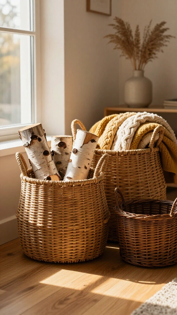 Woven rattan and willow baskets