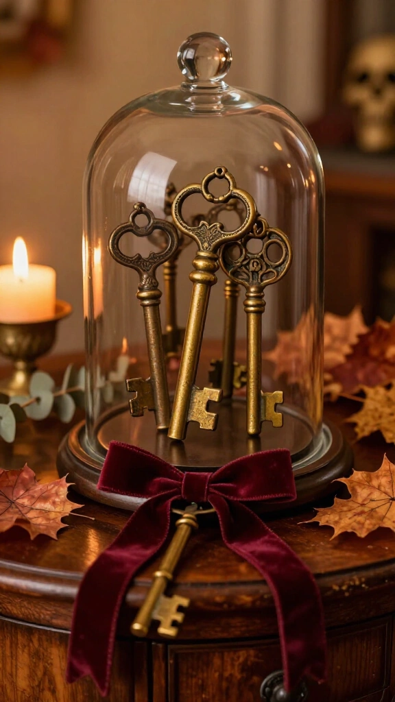 Antique brass skeleton key displays