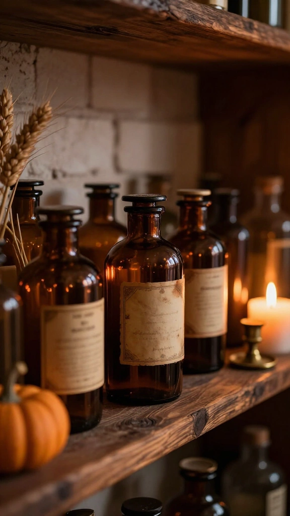 Dark amber apothecary bottles