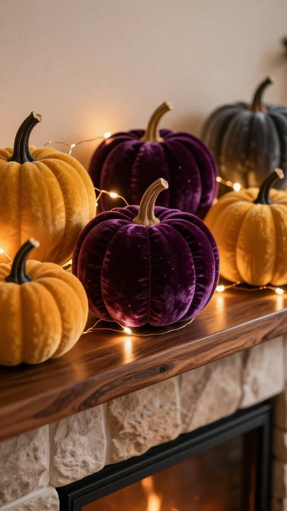 Velvet pumpkin patch with warm string lights