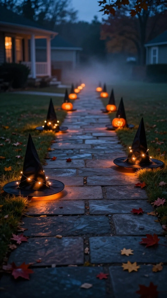 Illuminated witch hat pathway markers