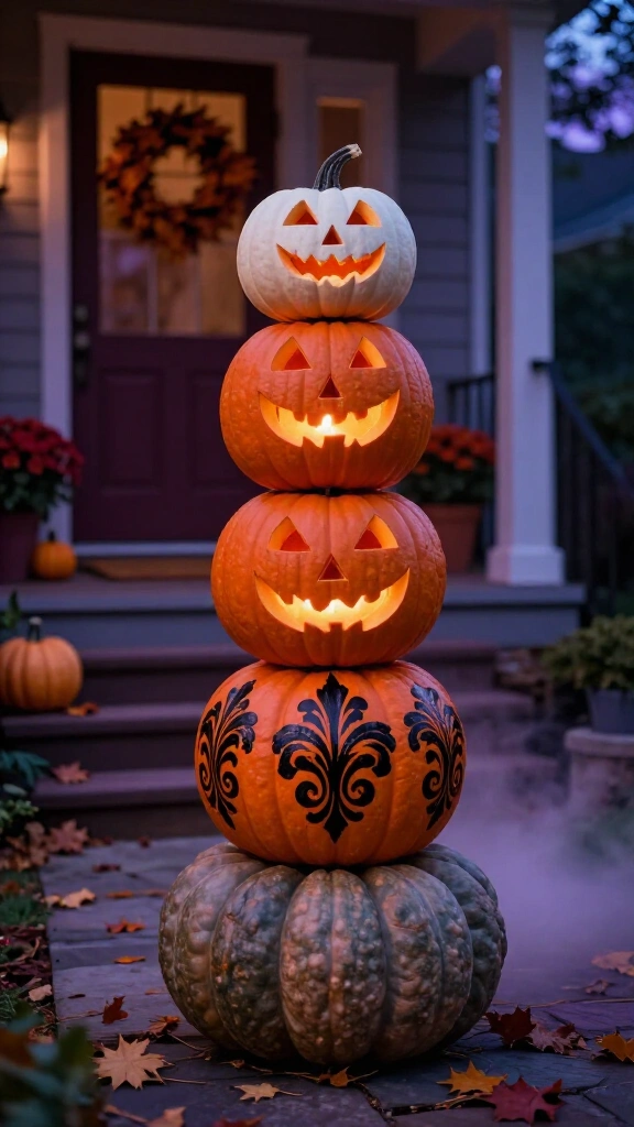 Stacked pumpkin tower