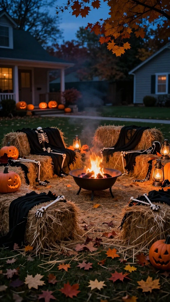 Haunted hay bale seating area
