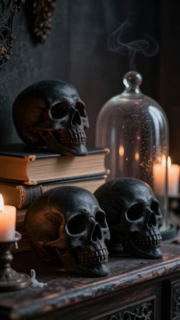 Matte black terracotta skulls
