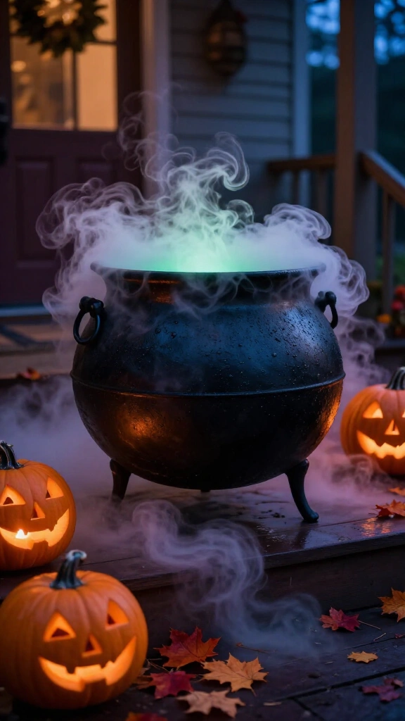 DIY cauldron bubbling with dry ice