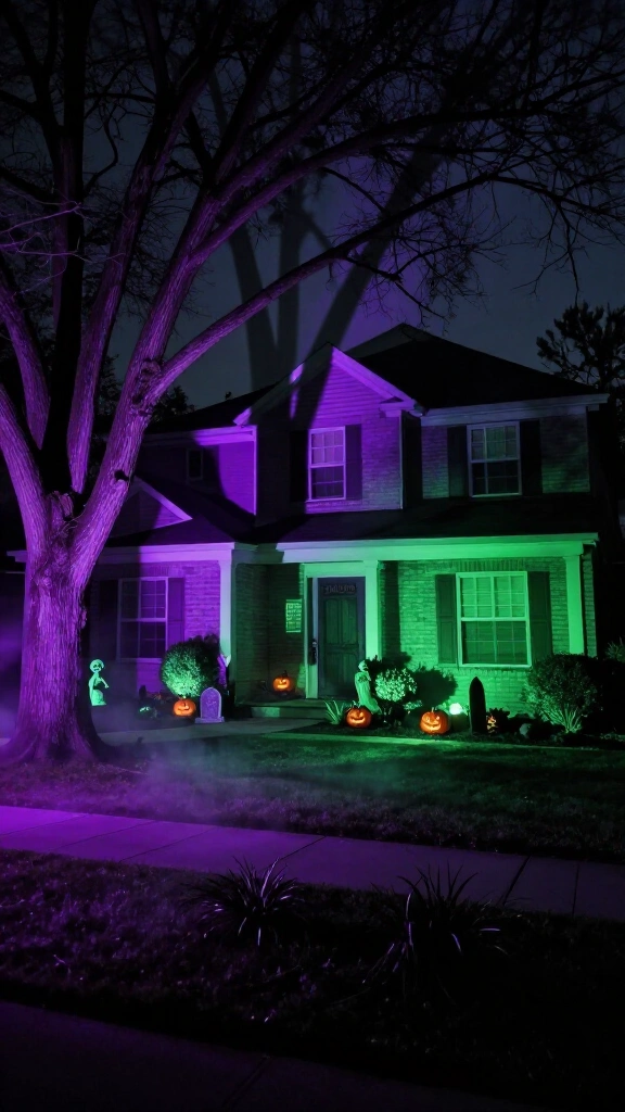 Eerie purple and green LED uplighting