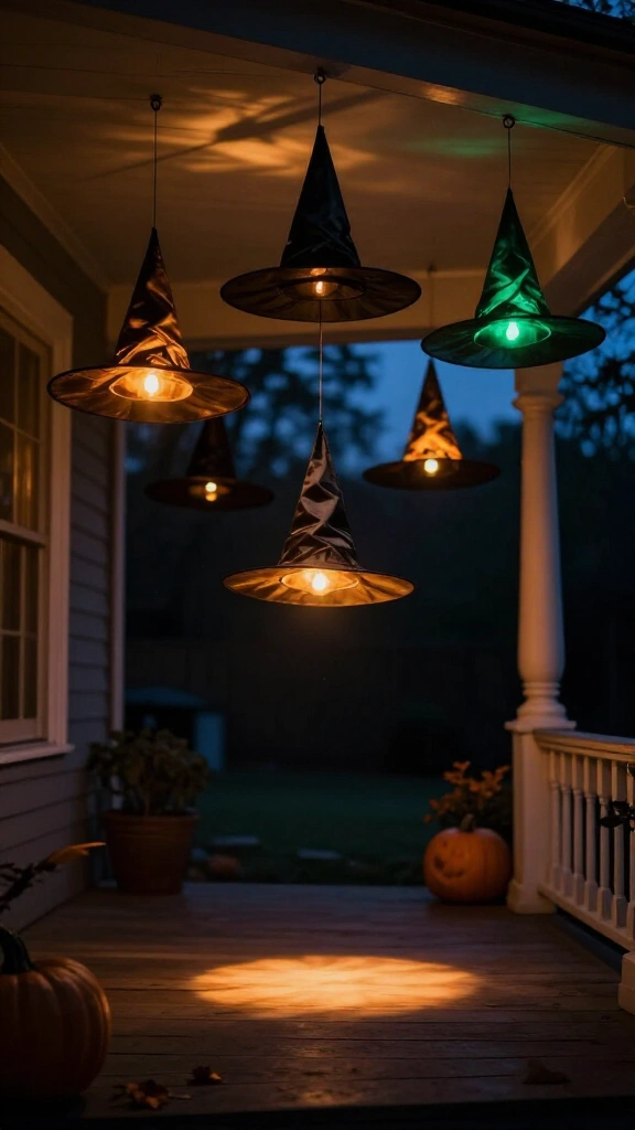 Hanging witch hat porch lights