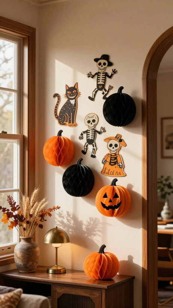 Beistle paper cutouts and honeycomb wall decor