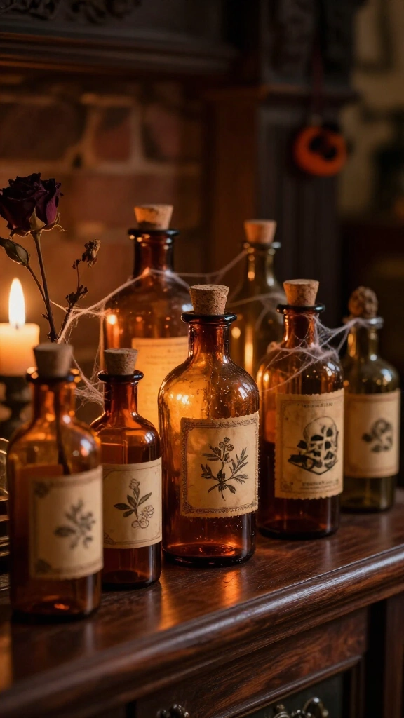 Antique amber glass apothecary bottles