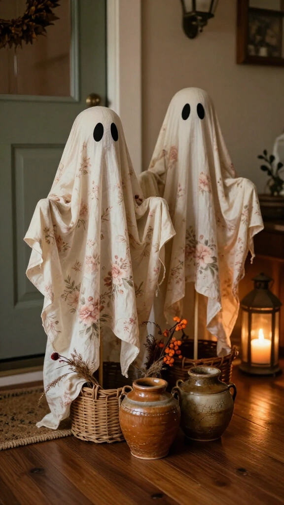 Classic sheet ghosts with retro fabric eyes