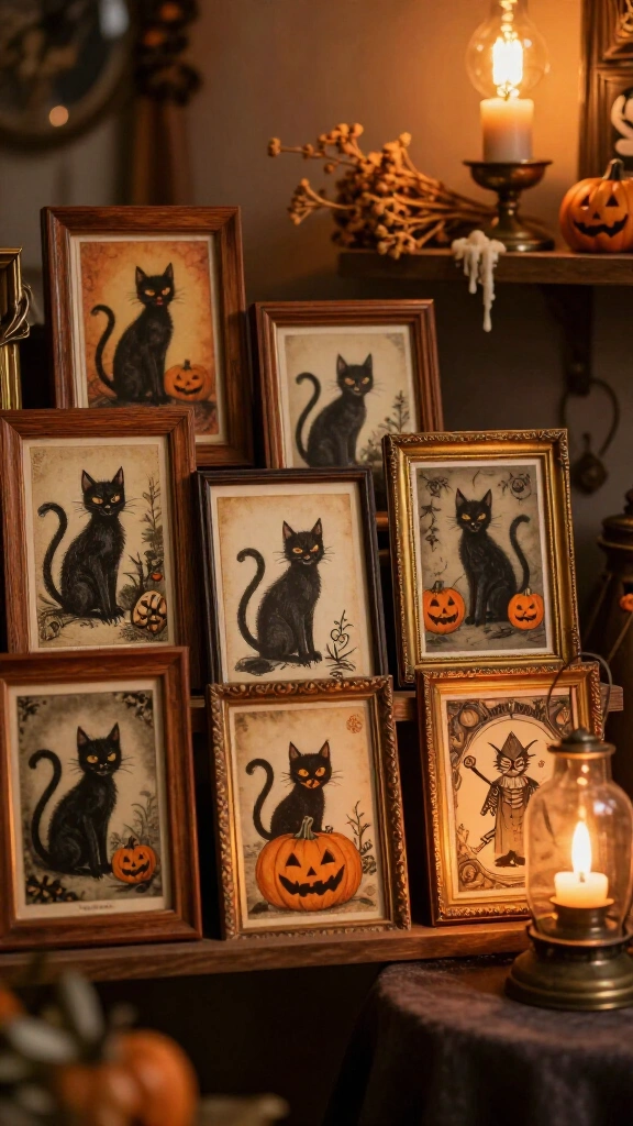 Flea market framed vintage postcards