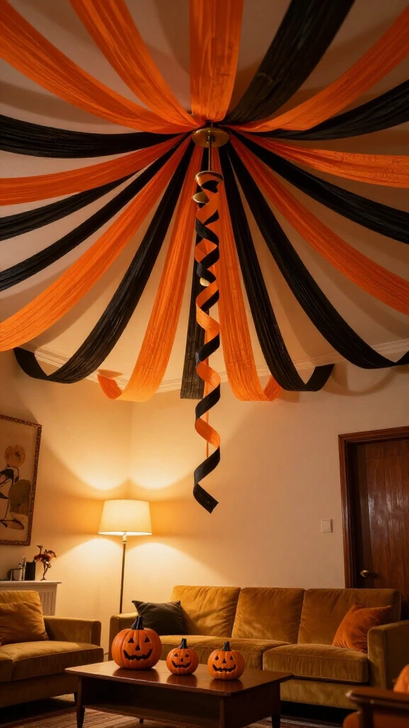 Retro orange and black crepe paper streamer canopies