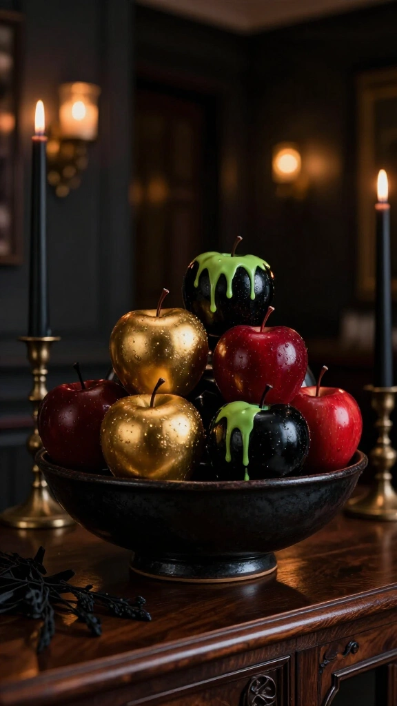 Dark and metallic poison apple bowls