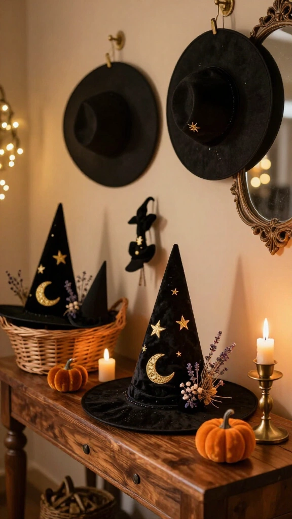 Set up a whimsical witch hat display