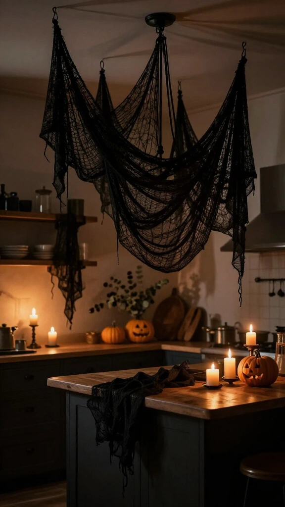 Black cheesecloth fixture swags