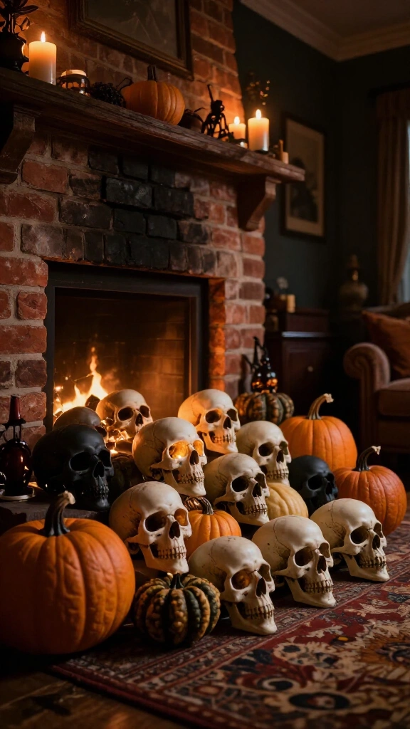 Moody fireplace hearth skulls