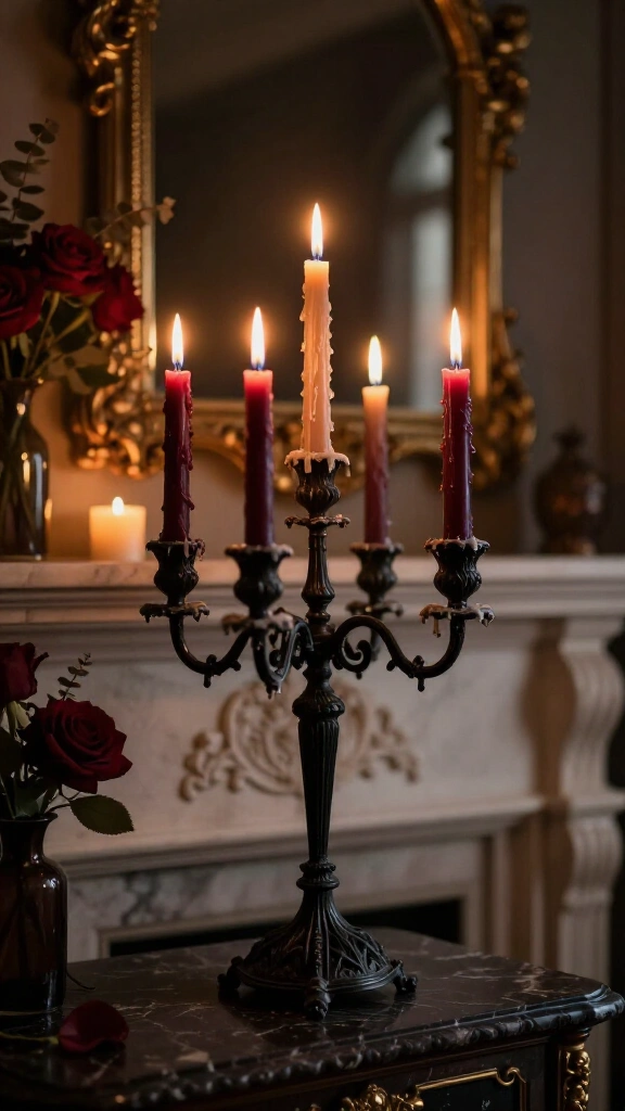 Dramatic candelabras with taper candles