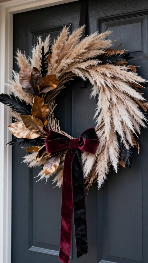 Dried botanical wreaths with dark accents