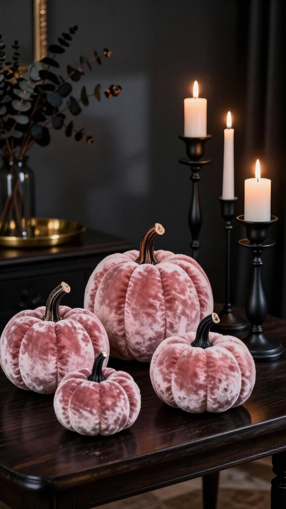 Blush pink velvet pumpkins