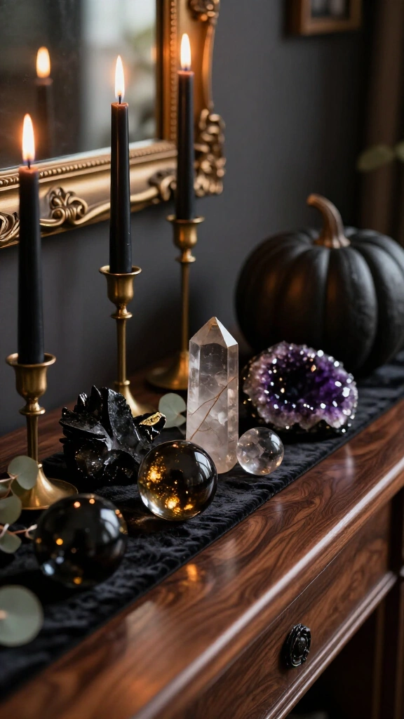 Crystal and black gemstone accents