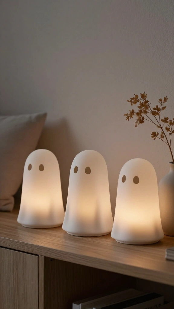 Monochrome white ghost lanterns in minimalist style