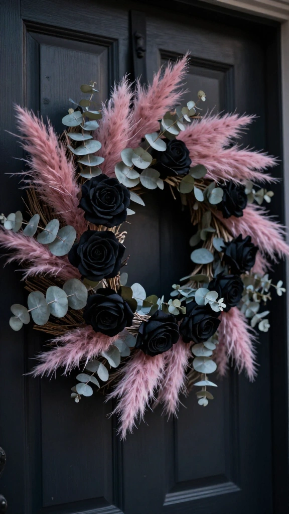 Pink & black botanical wreaths