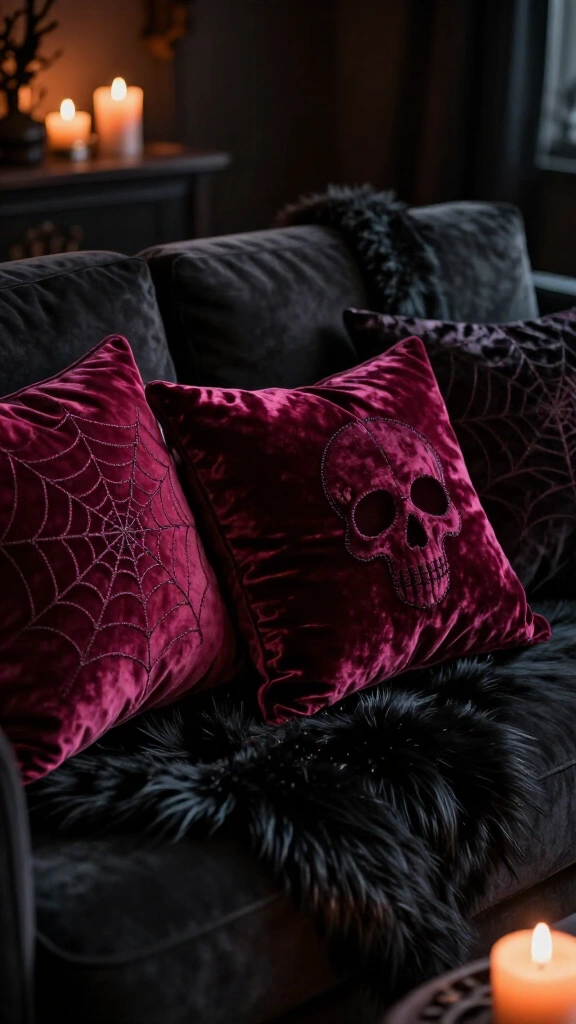 Moody magenta velvet pillows