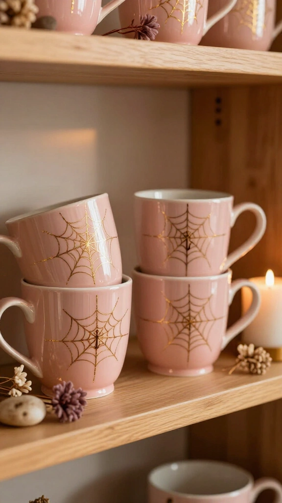 Pink spiderweb ceramic mugs