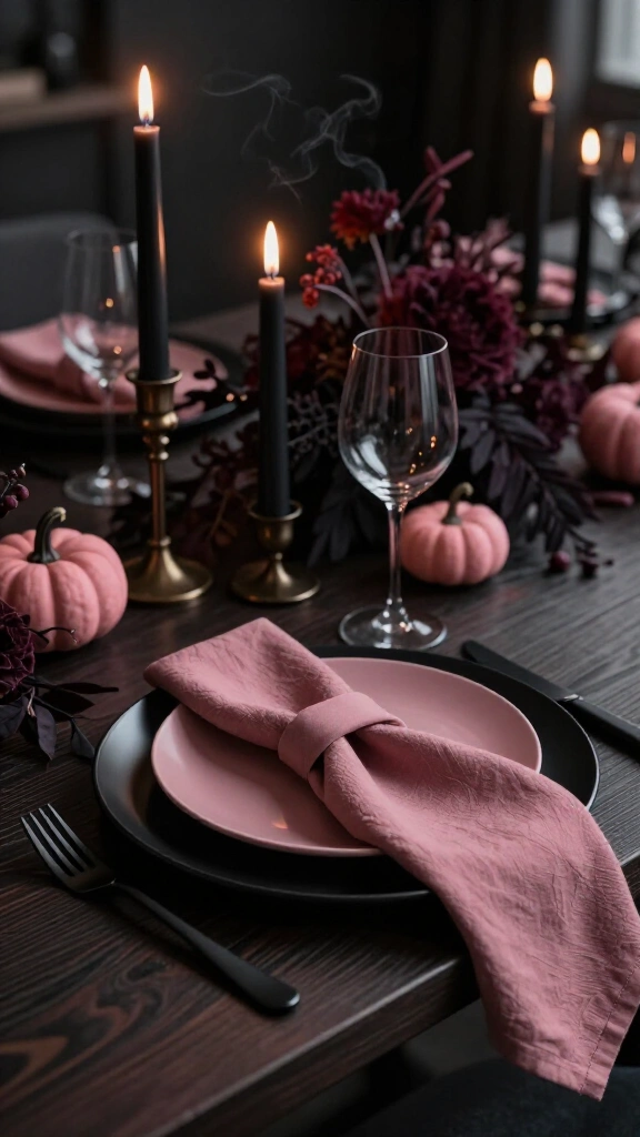 Dusty rose Halloween tablescape