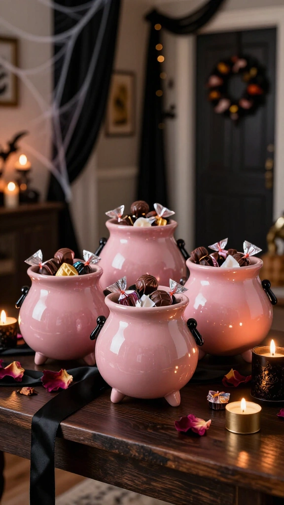 Glossy pink cauldron candy bowls
