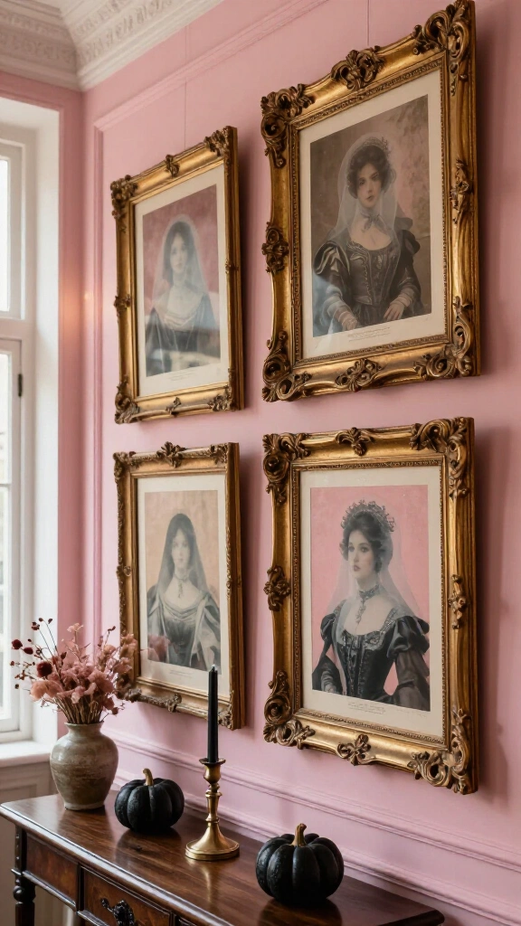 Pink & gold vintage spooky art prints