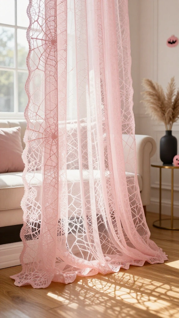 Cotton candy pink spiderweb curtains