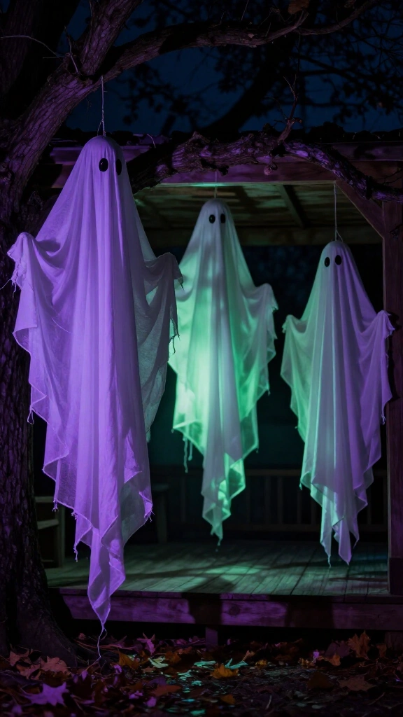 Creepy cloth ghosts floating in the trees