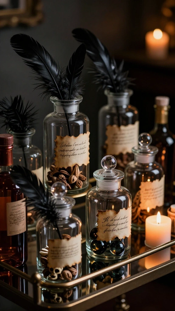 Glass apothecary jars with vintage poison labels