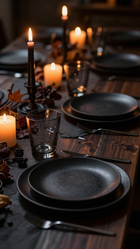 Smoked glassware and dark stoneware
