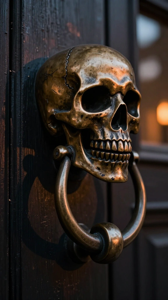 Faux-bronze skeleton door knocker